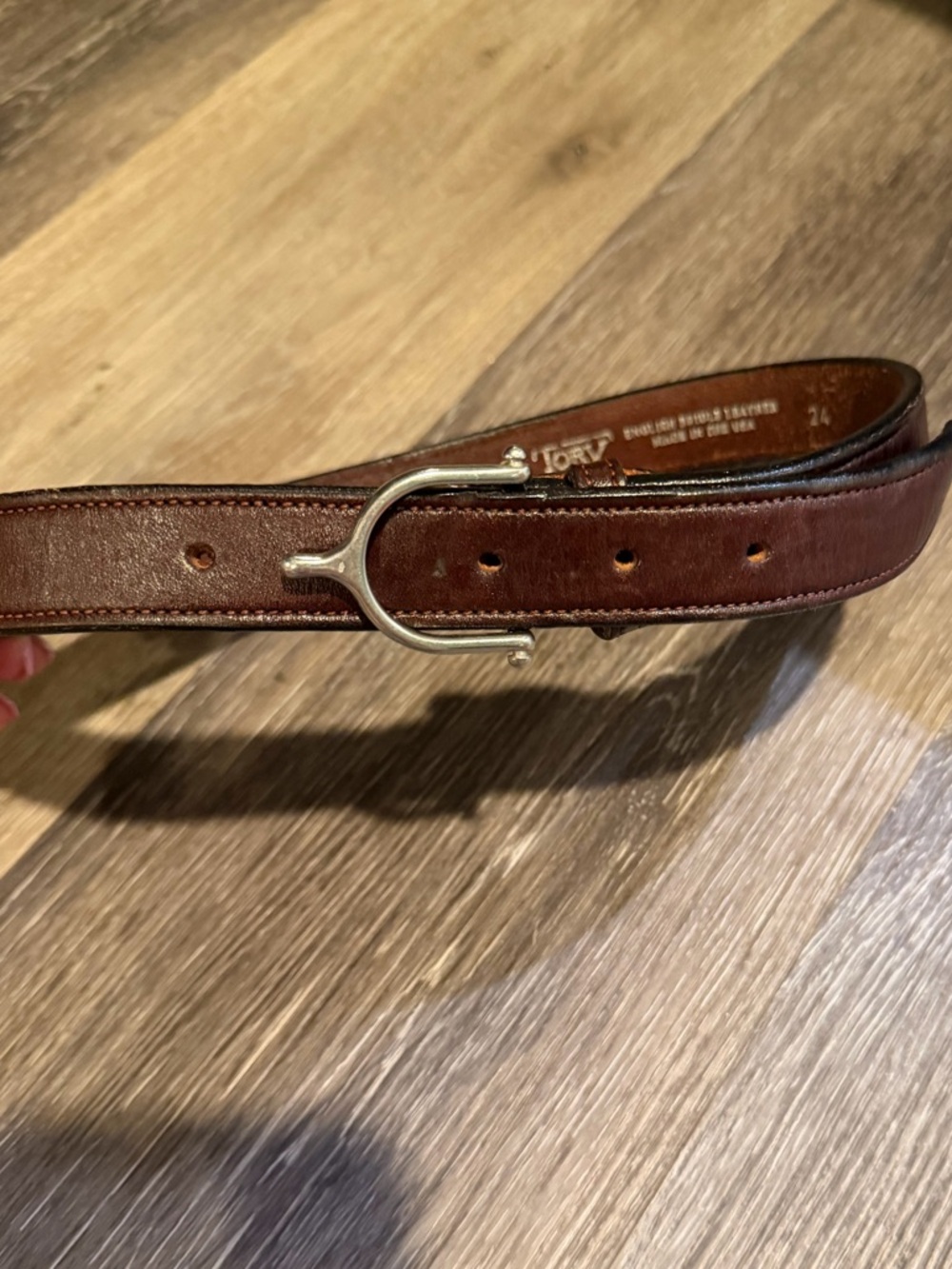 Riding belt with stirrup buckle Leather Belt with Silver Hook